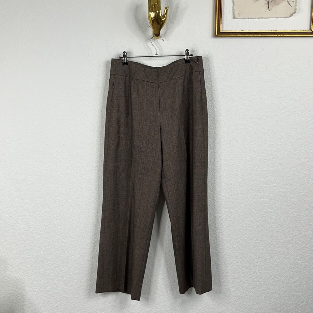 Akris Wide Leg Side Zip Flat Front Tweed Pocket Trousers Pants
